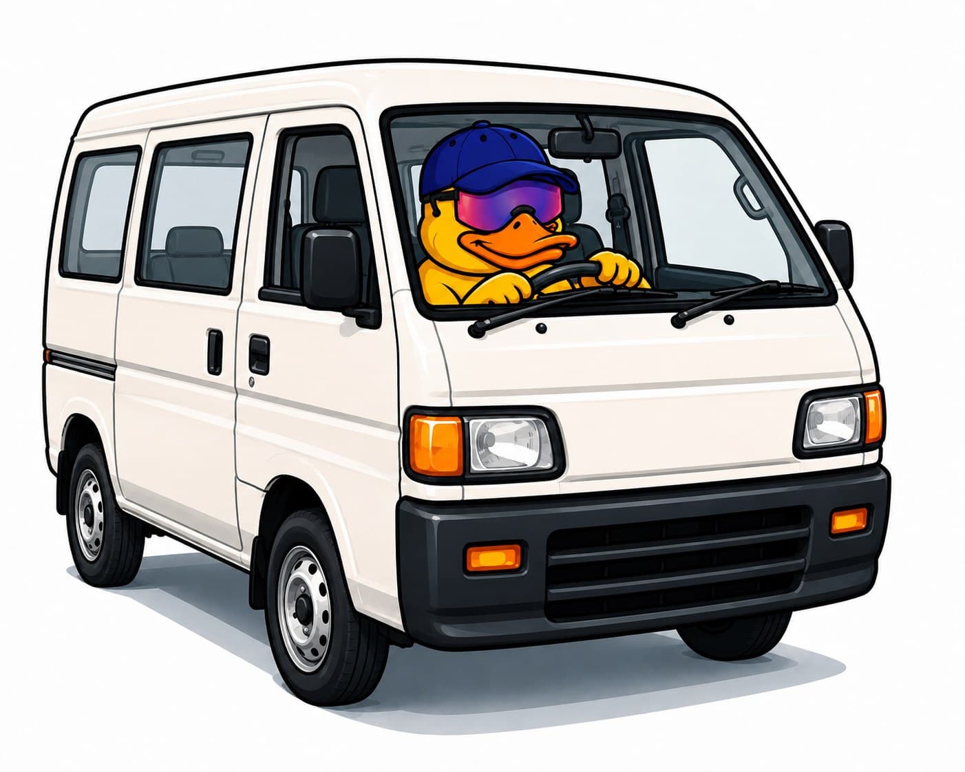Simply Floatin's mascot driving a Kei van